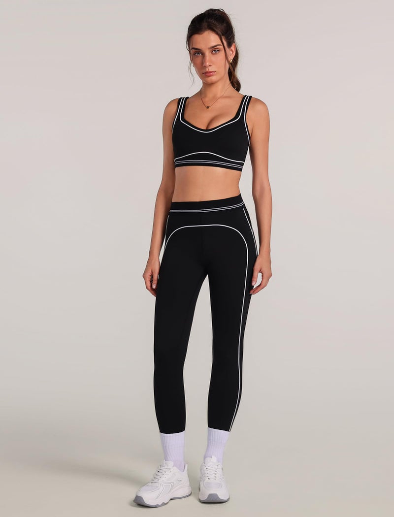ABOCIW Workout Sets for Women Scoop Neck Contouring Contrast Stitching Sports Bra High Waist Leggings 2 Piece Gym Sets Athletic Yoga Pilates Outfits Black Small - Image 3
