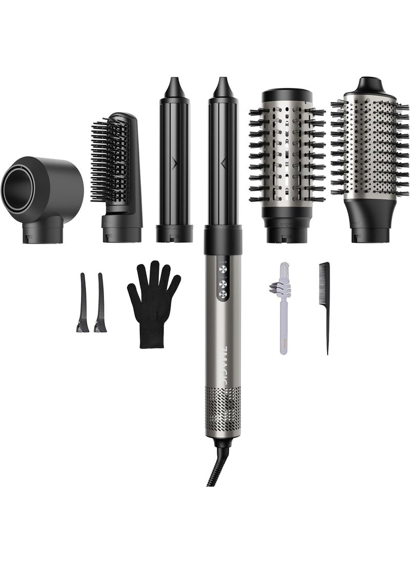 7MAGIC 7MAGIC Hair Dryer Brush  6 in 1 Hair Styler Silver 110 Volts 1200 Watts Ionic Technology Fast Drying Multi Styler for Straight Wavy Curly and Coily Hair 
