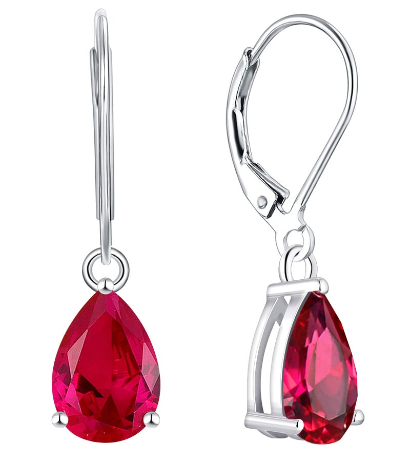 YL 925 Sterling Silver Teardrop Dangle Drop Earrings for Women 7x10 MM Solitaire Created Ruby Leverback Jewelry - Image 1