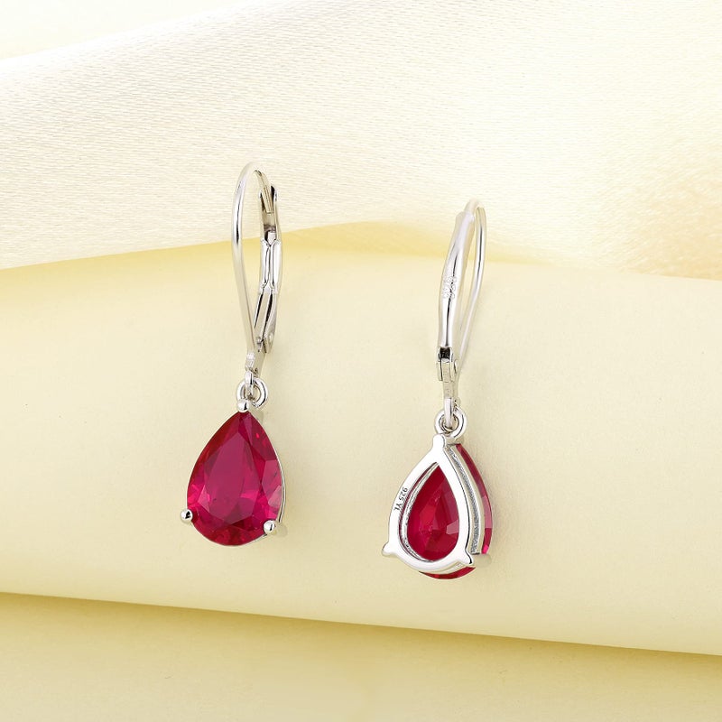 YL 925 Sterling Silver Teardrop Dangle Drop Earrings for Women 7x10 MM Solitaire Created Ruby Leverback Jewelry - Image 4