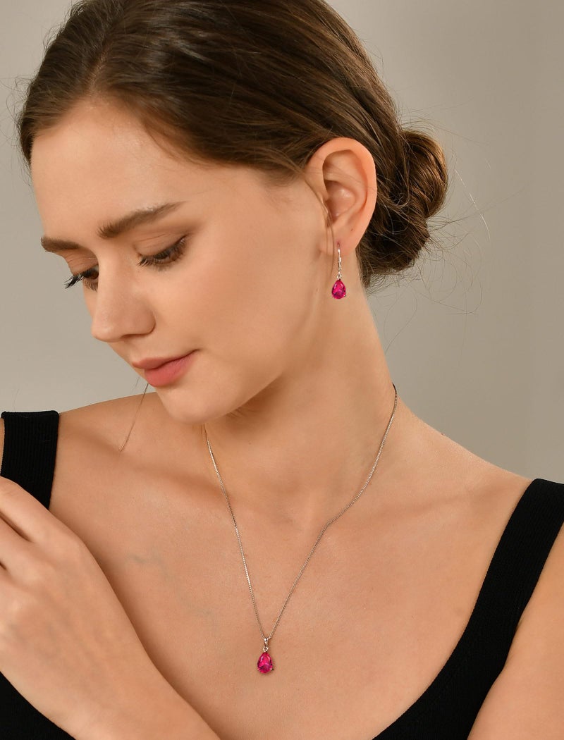 YL 925 Sterling Silver Teardrop Dangle Drop Earrings for Women 7x10 MM Solitaire Created Ruby Leverback Jewelry - Image 3