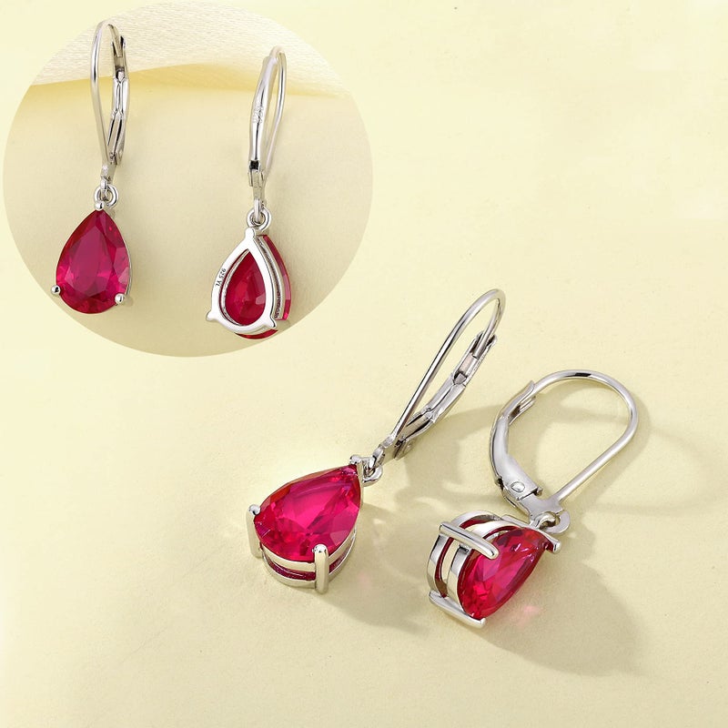 YL 925 Sterling Silver Teardrop Dangle Drop Earrings for Women 7x10 MM Solitaire Created Ruby Leverback Jewelry - Image 5