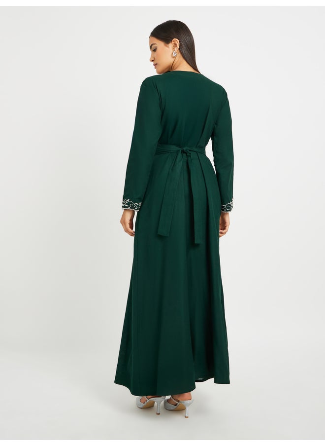 Maxim Creation Maxim Creation Green Hand Embroidered Jalabiya with Belted Detail  - Image 5