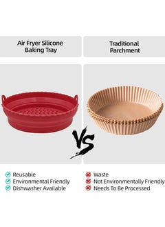 Y&D 2-Pieces Air Fryer Silicone Baking Tray 7.9 Inch Pot / Basket / Foldable Tray for and Oven Accessories (Red/Green)  - Image 3