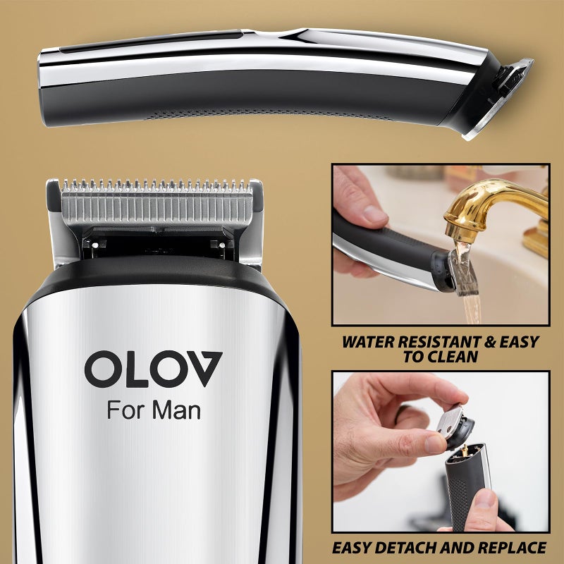 OLOV For Man Beard Trimmer, 21 Piece Mens Grooming Kit for Beard & Mustache Trimming, Electric Shaver, Nose Hair Trimmer, Cordless Hair Clippers, Waterproof, Silver - Image 4