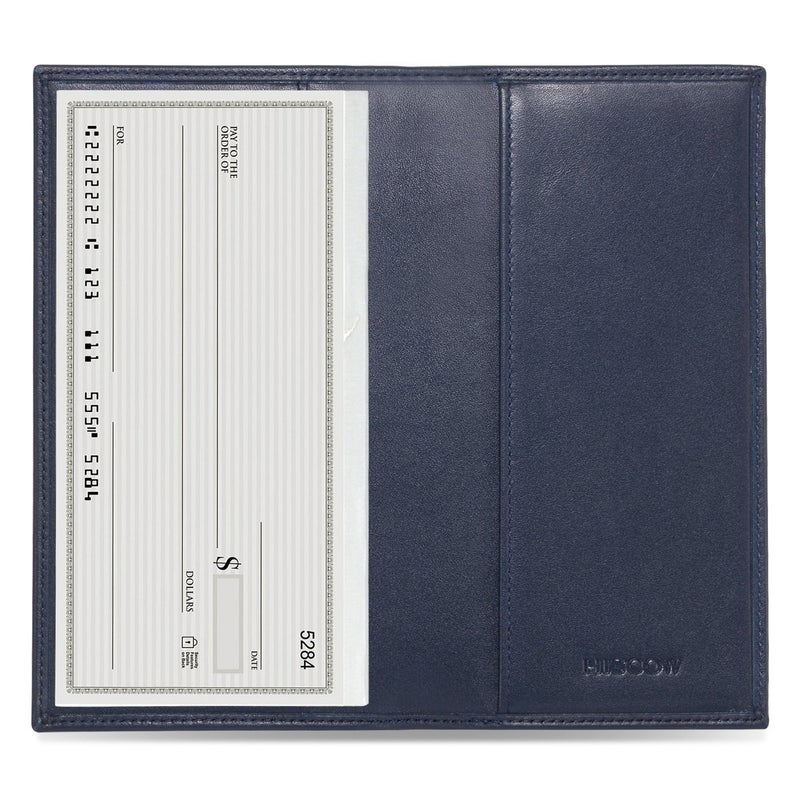 HISCOW Minimalist Checkbook Cover Full Grain Leather Dark Blue - Image 2