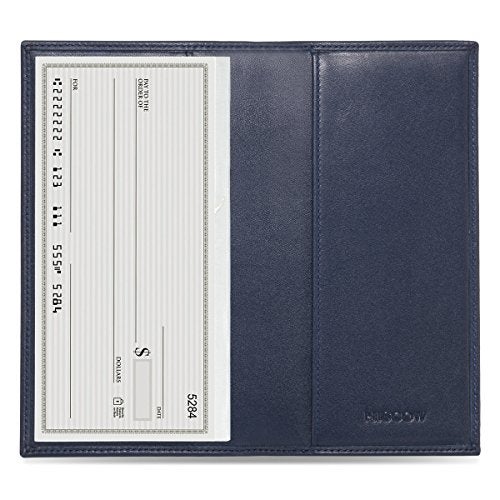 HISCOW Minimalist Checkbook Cover Full Grain Leather Dark Blue - Image 1