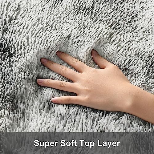 Ophanie Grey and White Area Rugs for Living Room 5x7, Fluffy Shag Large Fuzzy Plush Soft Carpets, Floor Shaggy Rugs for Bedroom, Carpet for Kids Boys Girls Dorm Nursery Home Decor Aesthetic - Image 2