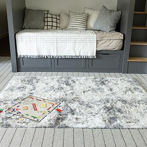 Ophanie Grey and White Area Rugs for Living Room 5x7, Fluffy Shag Large Fuzzy Plush Soft Carpets, Floor Shaggy Rugs for Bedroom, Carpet for Kids Boys Girls Dorm Nursery Home Decor Aesthetic - Image 3