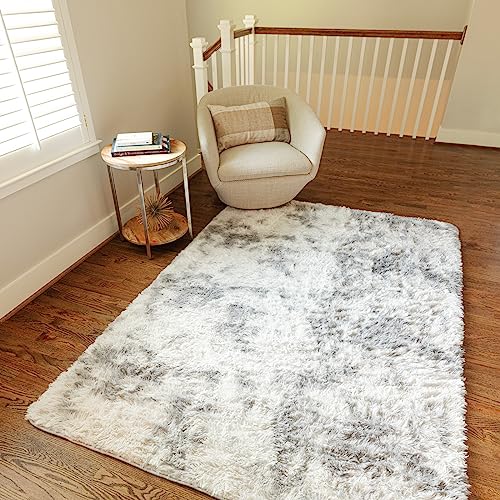 Ophanie Grey and White Area Rugs for Living Room 5x7, Fluffy Shag Large Fuzzy Plush Soft Carpets, Floor Shaggy Rugs for Bedroom, Carpet for Kids Boys Girls Dorm Nursery Home Decor Aesthetic - Image 5