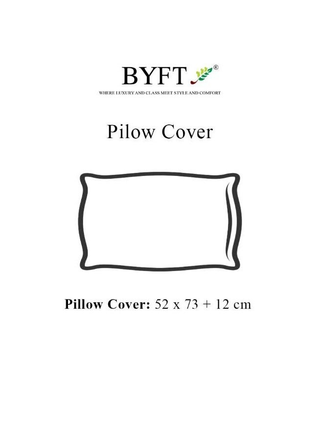 BYFT - Tulip (Charcoal) Single Size Flat Sheet and Pillow Covers with 1 cm Satin Stripe (Set of 2 Pcs) 100% Cotton, Soft and Luxurious Hotel Quality Bed linen-300 TC - Image 1