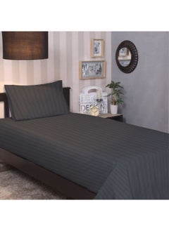 BYFT Tulip (Charcoal) Single Size Flat Sheet and Pillow Covers with 1 cm Satin Stripe (Set of 2 Pcs) 100% Cotton, Soft and Luxurious Hotel Quality Bed linen-300 TC  - Image 1