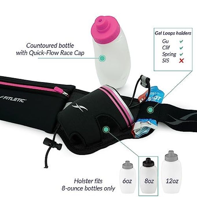 Fitletic Hydration Running Belt With Water Bottles For Men & Women  2 Quick Flow 8Oz Running Water Bottles, Patented Bounce Free Design, Water Resistant Pouch Fits All Phones  Hydra 16 - Image 3