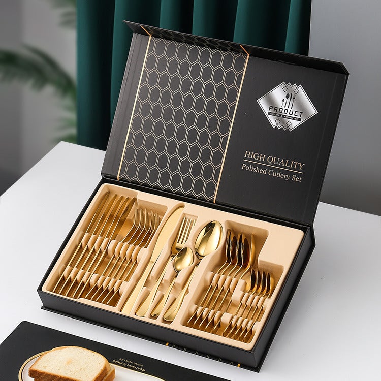 24-Piece Stainless Steel Western Cutlery Set with Nordic Style, Made in Jieyang, Available in Various Colors and Designs
