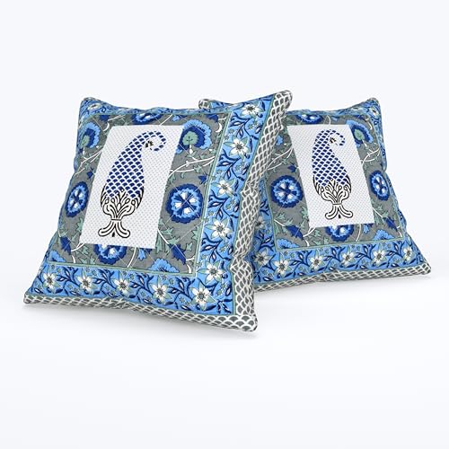 Blizz Mont | Magnolia Collection | Printed Diwan Set | Pure Cotton | Quilted | Set Contains- 8 Pieces (1 Single Bedsheet, 2 Boster Covers, 5 Cushion Covers) (Blue Lily-1+2+5) - Image 2