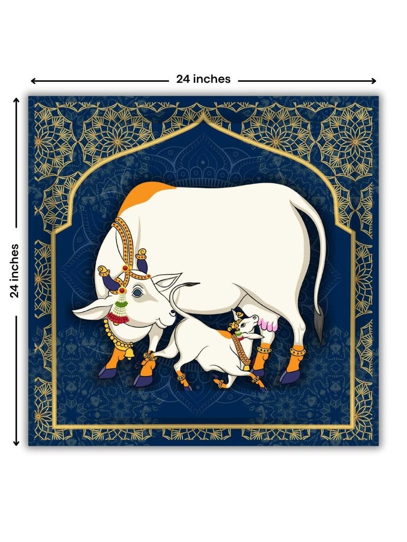 Casperme Kamdhenu Cow with Calf Vastu Prosperity Cotton Canvas Wall Painting For Living Room big size for Bedroom Hotels Office Decoration 24 x 24 inches Casper_CK_05_F1 - Image 3