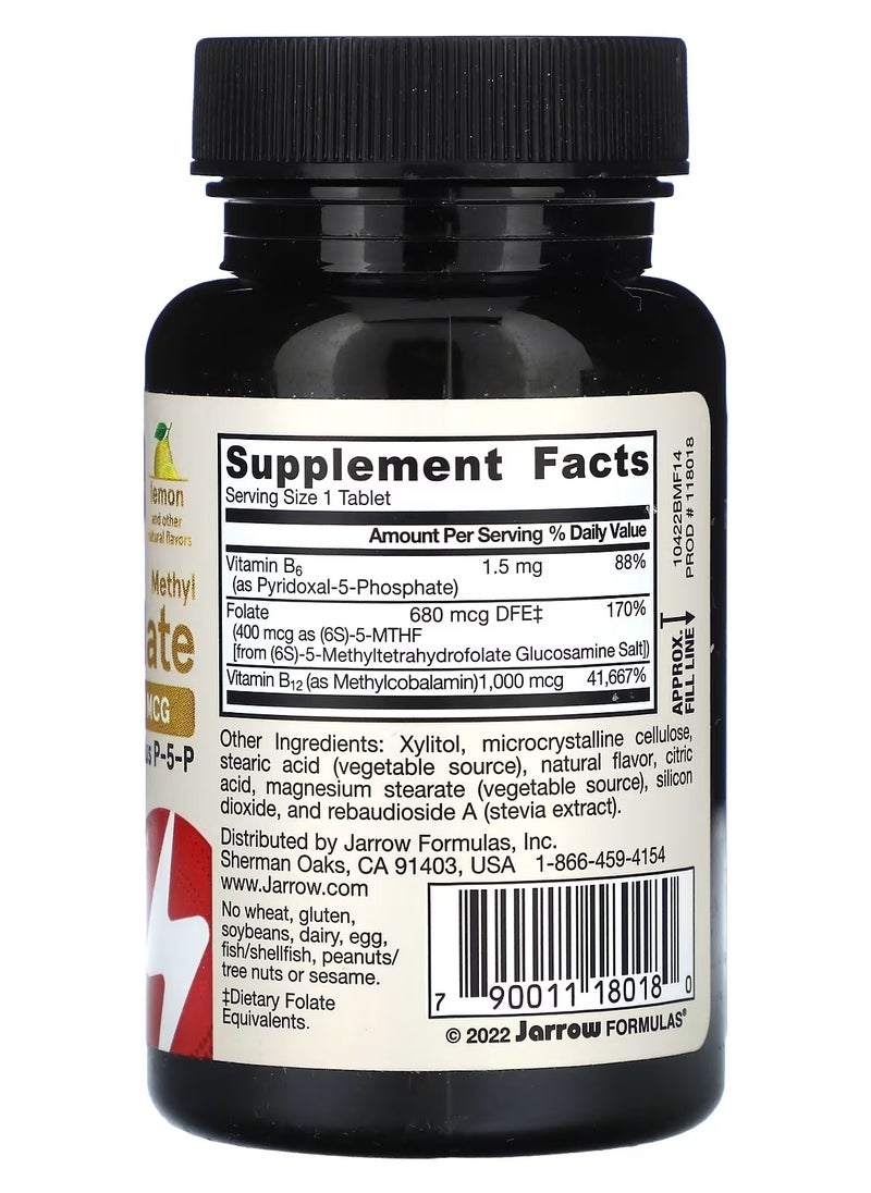 jarrow formulas Vegan Methyl B-12 & Methyl Folate, Extra Strength, Lemon, 100 Chewable Tablets  - Image 2
