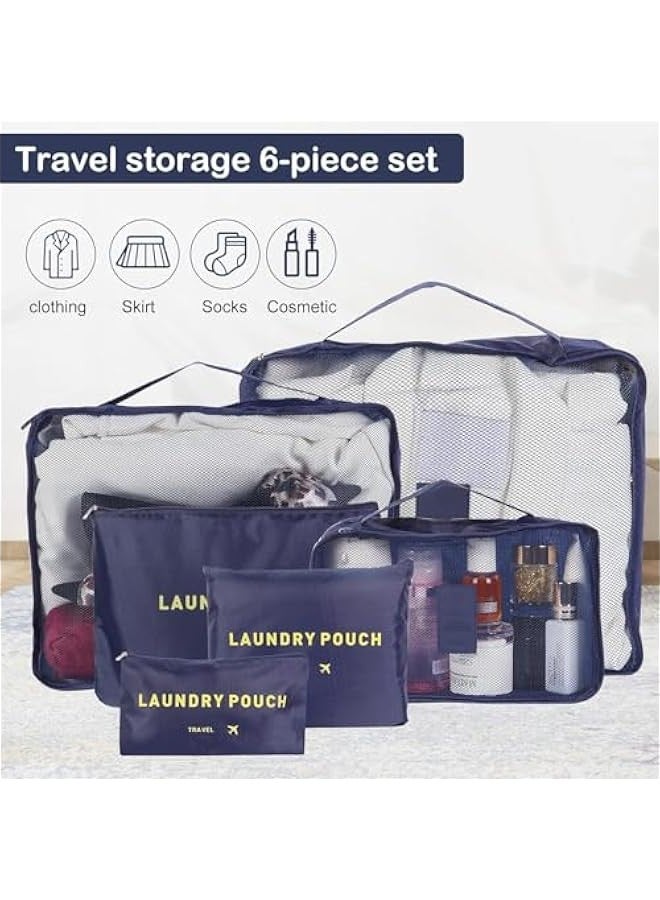 TRASSLE Packing Cubes for Suitcases Travel Luggage Organiser Bags, 3 Packing Cube + 3 Laundry Bags for Backpack Clothes Storage Waterproof Large Medium Small 6 Set, Navy  - Image 3