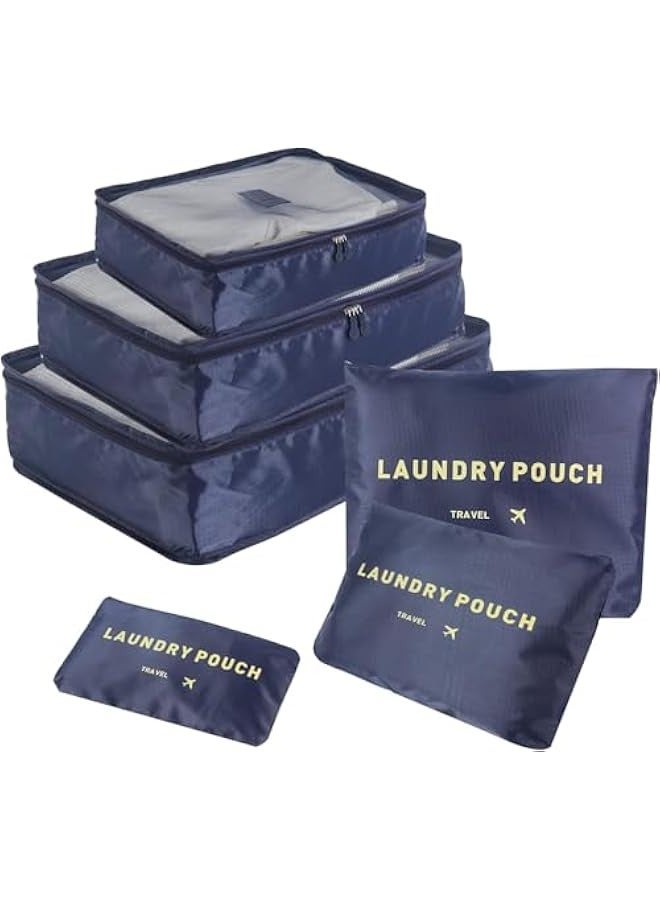 TRASSLE Packing Cubes for Suitcases Travel Luggage Organiser Bags, 3 Packing Cube + 3 Laundry Bags for Backpack Clothes Storage Waterproof Large Medium Small 6 Set, Navy  - Image 1