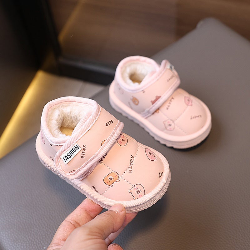 fleece-lined Thickened Warm Snow Boots Cotton Shoes Winter Warm Shoes Baby Toddler Shoes Mens and Womens Childrens Shoes 1-6 Years Old Waterproof Pink