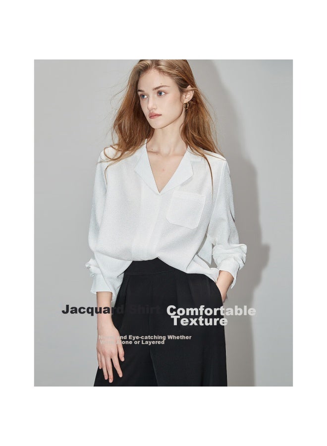 dme Demana Spring And Autumn Blazer Collar Long-sleeve Shirt, Textured Jacquard Blouse, Women's Top - Image 2