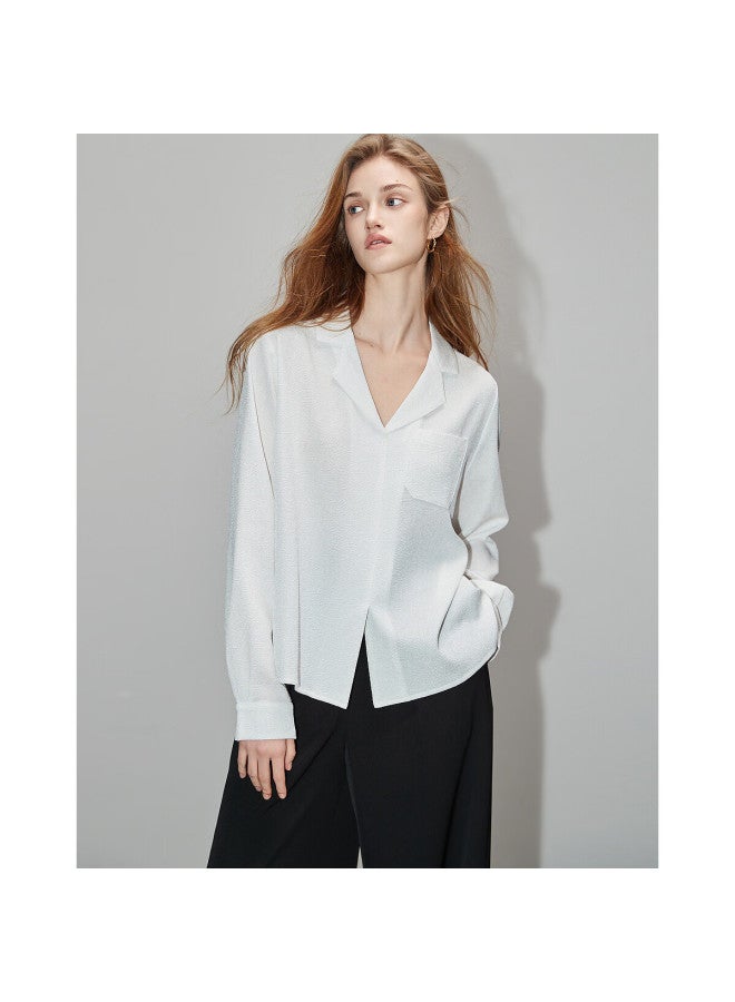 dme Demana Spring And Autumn Blazer Collar Long-sleeve Shirt, Textured Jacquard Blouse, Women's Top - Image 4