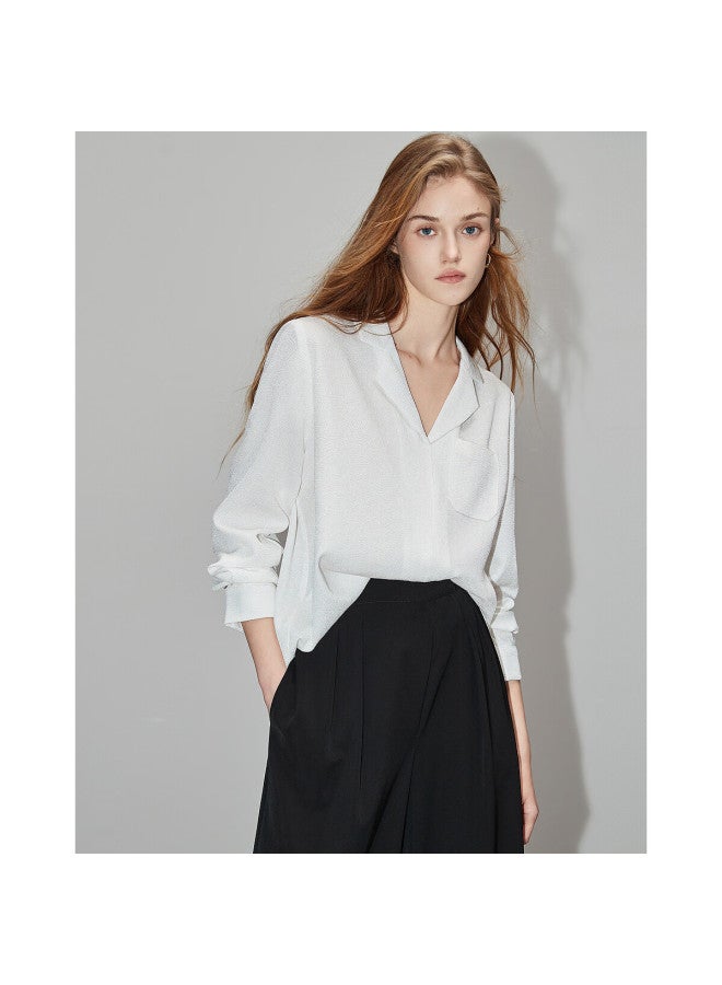 dme Demana Spring And Autumn Blazer Collar Long-sleeve Shirt, Textured Jacquard Blouse, Women's Top - Image 3