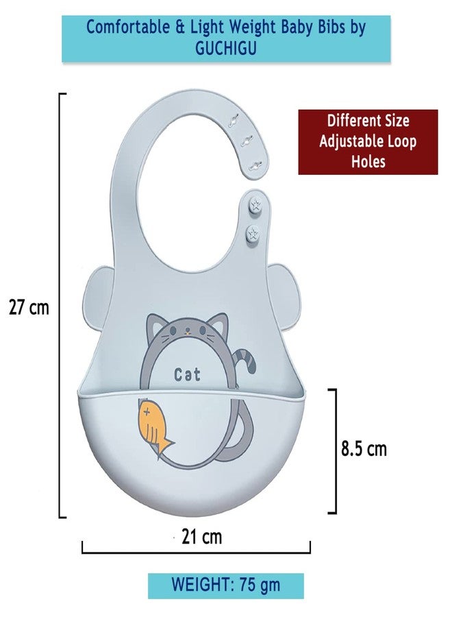 GUCHIGU Waterproof Silicone Baby Bib for Feeding Babies and Toddlers, Unisex Set of 2 Silicon Baby Feeding Bibs for Infants and Toddlers 4M to 4Yr Cute Printing with Rice Pocket (Grey, Set of 1) - Image 3