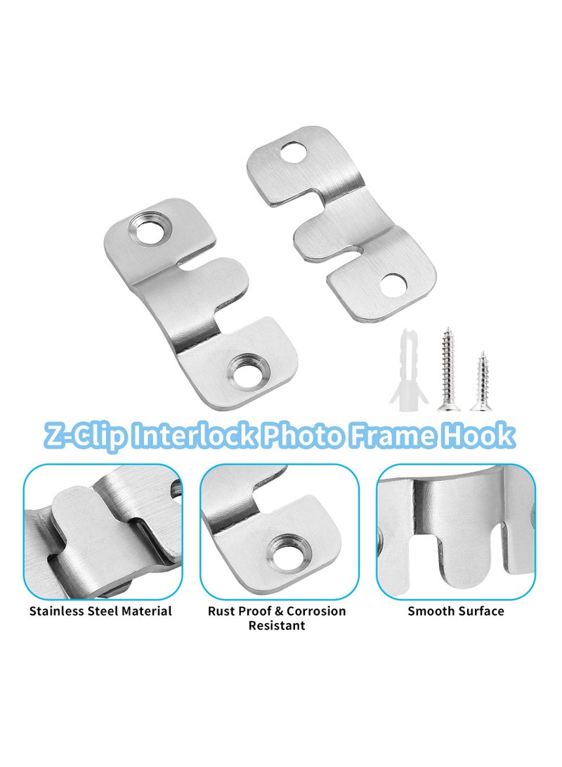 KASTWAVE 4Pairs Flush Mount Brackets Heavy Duty Picture Hangers Z-Clip Interlock Photo Frame Hook Metal Keyhole Hangers for Hanging Headboards (44 x 19mm) - Image 2