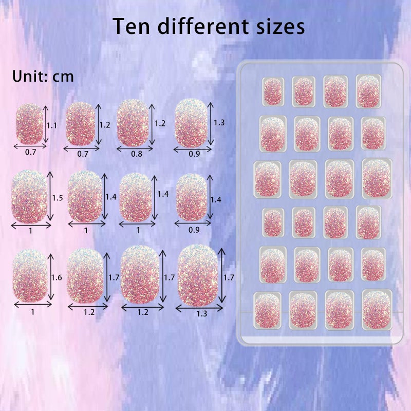 SIUSIO 120Pcs 5 Pack Press on Nails kids Children Acrylic Fake Nails Cute Pre-glue Full Cover Gradient Color Rainbow Short Stick On False Nail Art Kits Set for Kids Little Girls - Colorful Glitter - Image 2