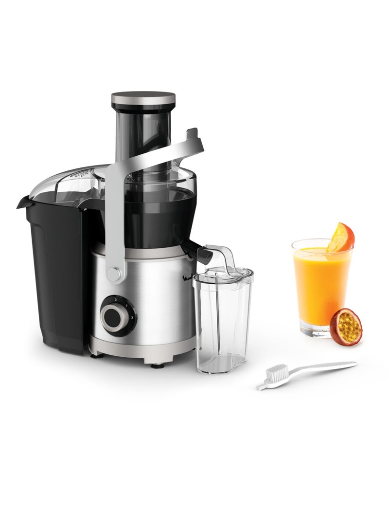 Moulinex Juicer | Nutri XXL Easy-to-Use Juice Extractor | XXL Feeding Tube | Full Fruit Insertion |Drip-Stop Protection | 2 Speeds | 2.2 L Pulp Container, 0.8 L Juice Container 2.2 L 1000 W JU660D27 Black & Silver - Image 1