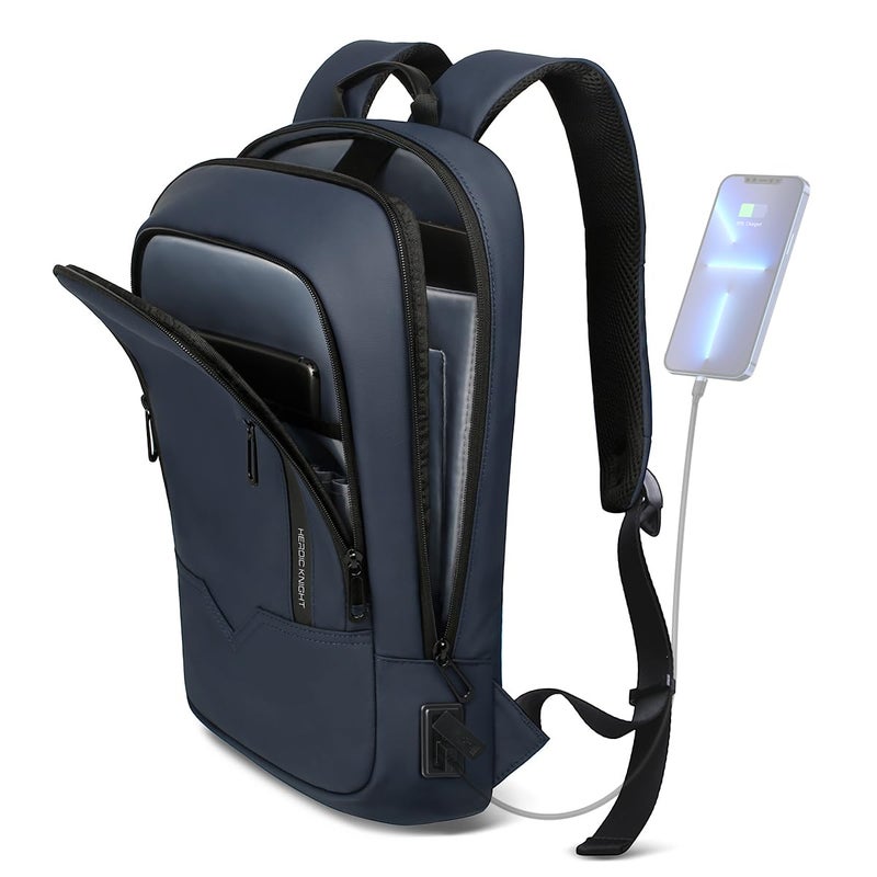 hk Backpack for Men Business Slim Backpack with USB Charger Computer Lightweight Anti-theft Travel Backpacks 15.6 inch Water Resistant Laptop Bag for Work Office College-Dark Blue - Image 1