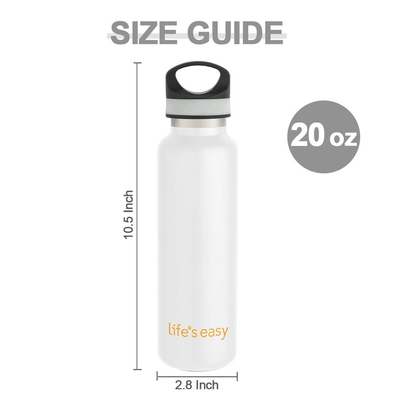 LIFE'S EASY Insulated Sports Water Bottle with Lid. Stainless Steel Vacuum Double Wall Thermo Flask for Hot and Cold Drinks  Simple Metal Hydro Canteen Travel Bottle for Men & Women - 20 oz (White) - Image 2