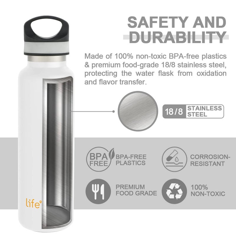 LIFE'S EASY Insulated Sports Water Bottle with Lid. Stainless Steel Vacuum Double Wall Thermo Flask for Hot and Cold Drinks  Simple Metal Hydro Canteen Travel Bottle for Men & Women - 20 oz (White) - Image 3