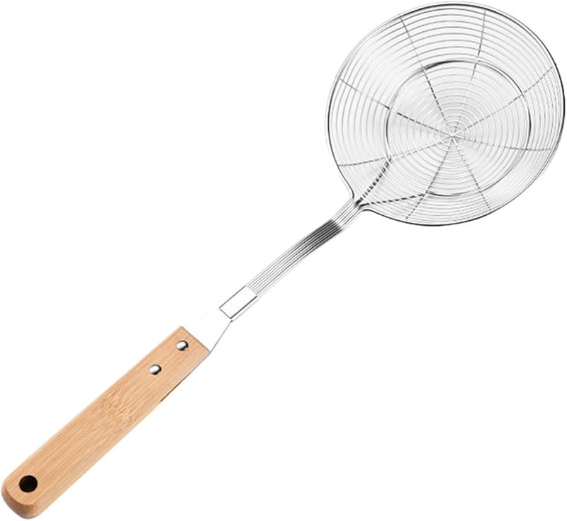 Small Stainless Steel Skimmer Spoon With Wood Handle For Frying And Straining Kitchen Utensil - Image 1