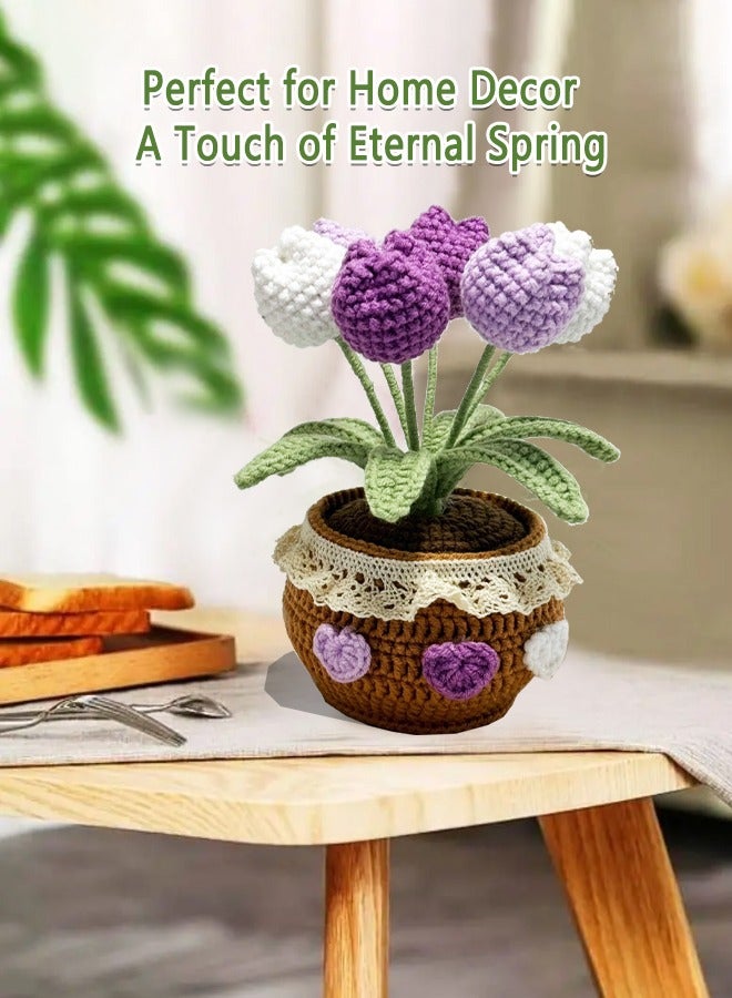Handmade Crochet Tulip Bouquet in Pot - 3 Color Finished Artificial Flowers for Home Desk Decor, Gift for Mother, Wife, Girlfriend on Mother's Day, Eid - Ready to Use Gift Set - Image 3