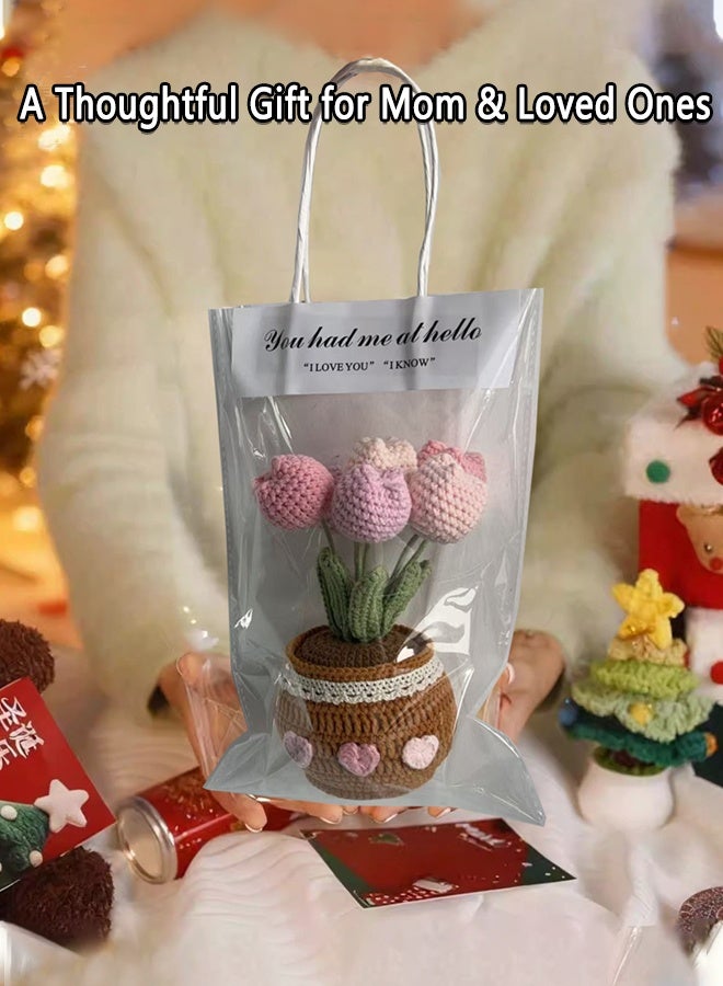 Handmade Crochet Tulip Bouquet in Pot - 3 Color Finished Artificial Flowers for Home Desk Decor, Gift for Mother, Wife, Girlfriend on Mother's Day, Eid - Ready to Use Gift Set - Image 5