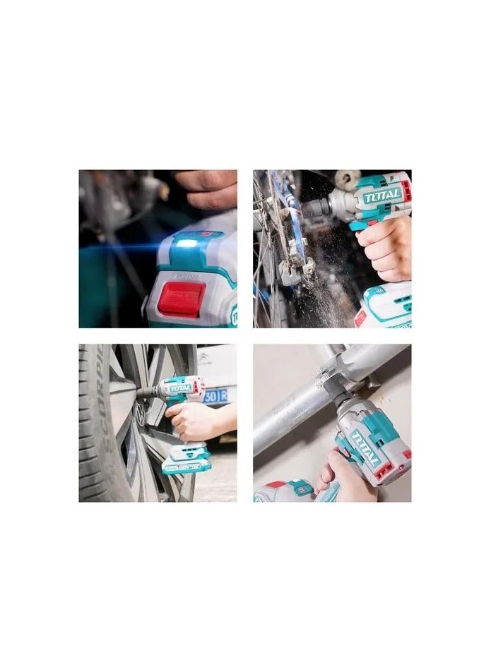 TOTAL - Super Total 20V Cordless Impact Wrench with Brushless Motor, 1/2" Square Drive, 400Nm Fastening Torque, 550Nm Nut-Busting Torque, 0-2900 BPM, LED Work Light, Includes 2x 2.0Ah Batteries & Charger, 3 Sockets & Carrying Case - Image 1