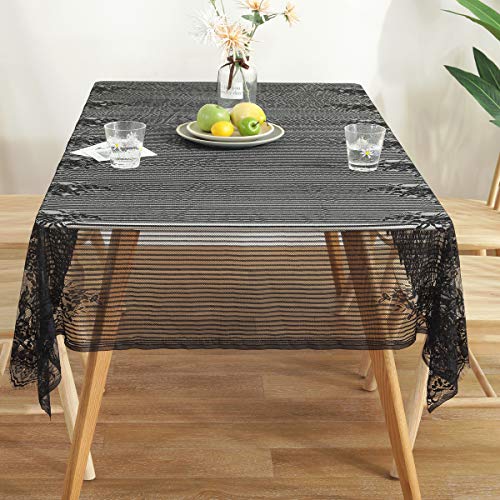 Bringsine Ultra-Thin and Lightweight Rustic Lace Tablecloth, Black Nordic - Perfect for Halloween, Dinner Parties and Scary Movie Nights with Embroidered Floral(Rectangle/Oblong, 55 x 70 Inch) - Image 4