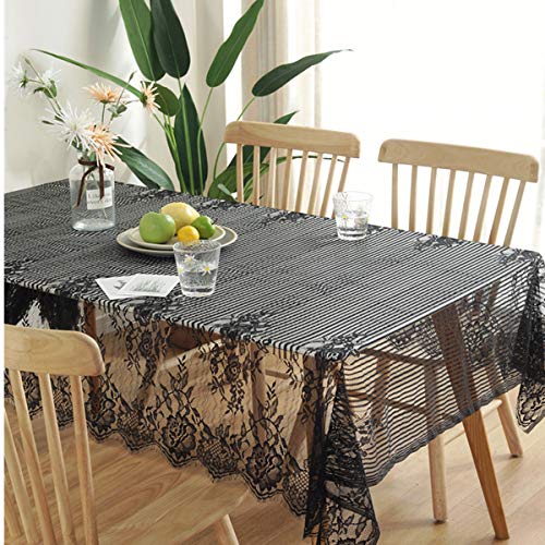 Bringsine Ultra-Thin and Lightweight Rustic Lace Tablecloth, Black Nordic - Perfect for Halloween, Dinner Parties and Scary Movie Nights with Embroidered Floral(Rectangle/Oblong, 55 x 70 Inch) - Image 2