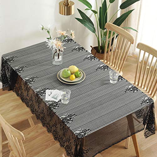 Bringsine Ultra-Thin and Lightweight Rustic Lace Tablecloth, Black Nordic - Perfect for Halloween, Dinner Parties and Scary Movie Nights with Embroidered Floral(Rectangle/Oblong, 55 x 70 Inch) - Image 3