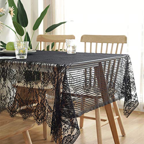 Bringsine Ultra-Thin and Lightweight Rustic Lace Tablecloth, Black Nordic - Perfect for Halloween, Dinner Parties and Scary Movie Nights with Embroidered Floral(Rectangle/Oblong, 55 x 70 Inch) - Image 1