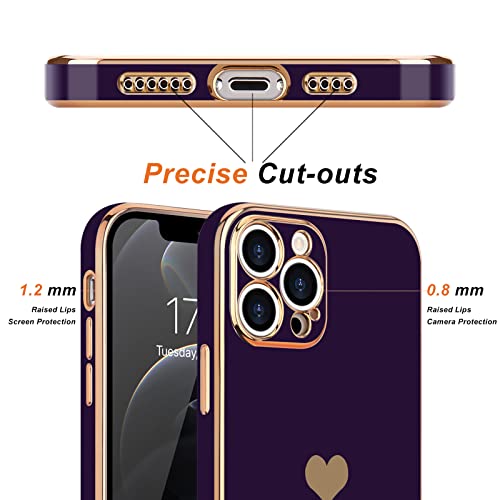 Teageo for iPhone 12 Pro Max Case for Women Girl, Cute Love-Heart Luxury Bling Soft Back Cover, Raised Camera Protection Bumper, Silicone Shockproof Phone Case for iPhone 12 Pro Max, Dark Purple - Image 3