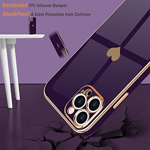 Teageo for iPhone 12 Pro Max Case for Women Girl, Cute Love-Heart Luxury Bling Soft Back Cover, Raised Camera Protection Bumper, Silicone Shockproof Phone Case for iPhone 12 Pro Max, Dark Purple - Image 5