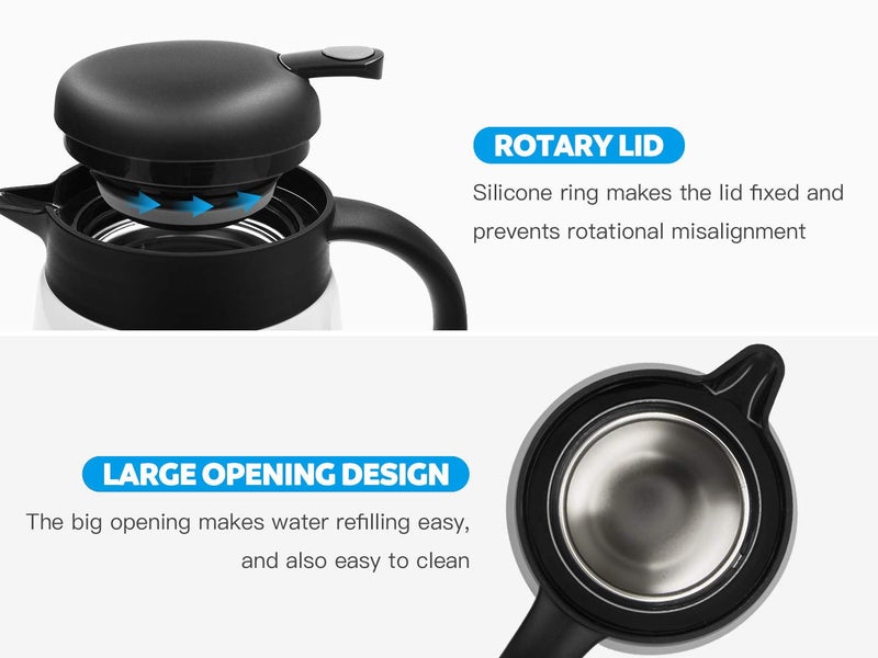 Luvan 27oz 800ml 304 18/10 Stainless Steel Thermal Carafe/Double Walled Vacuum Insulated Coffee Pot with Press Button Top,12+ Hrs Heat&Cold Retention,BPA Free,for Coffee,Tea,Beverage etc (White) - Image 5