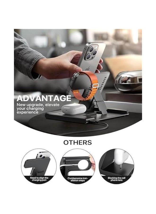 【2024】 Upgraded Wireless Charger, 3 in 1 Charging Station for Apple Devices,Wireless Charger Stand for iPhone 16 15 14 13 12 11 Pro Max XR XS 8,Apple Watch and AirPods(18W PD Adapter Not Included)