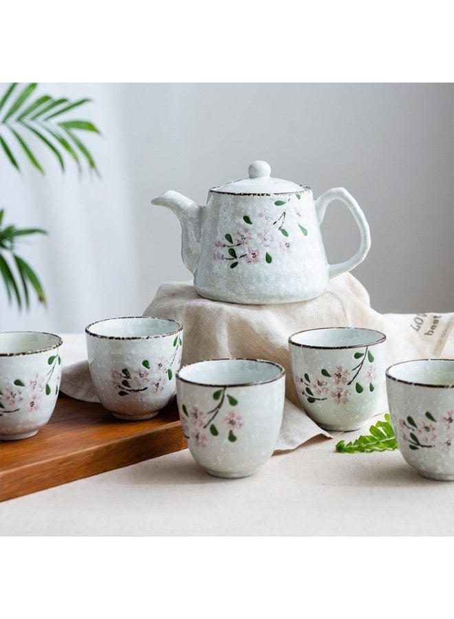 All-round Quanshi Tea Set, Cherry Blossom Ceramic Hand-painted Teapot, Tea Set With Cups, Gift Set Of One Teapot And Five Cups - Image 1