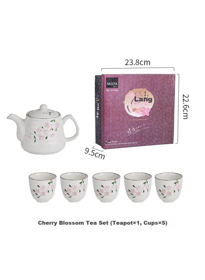 All-round Quanshi Tea Set, Cherry Blossom Ceramic Hand-painted Teapot, Tea Set With Cups, Gift Set Of One Teapot And Five Cups - Image 5