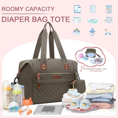 Pritent Diaper Bag Tote, Diaper Baby Bags with Pacifier Case, Shoulder Straps, Stroller Clips, Waterproof Large Mommy Maternity Travel Baby Bag for Mom and Dad, khaki, Medium - Image 2