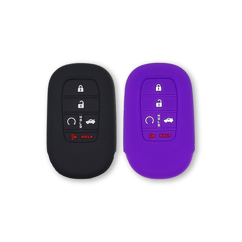 Autobase Silicone Key Fob Cover for 2022 2023 2024 2025 2026 Honda Civic Accord HR-V CR-V Sport SI EX EX-L Touring | 2026 Car Accessory | Key Protection Case - 2 Pcs (Black and Purple) - Image 1